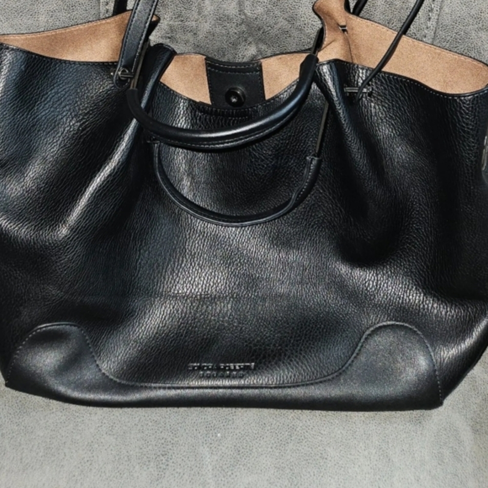 Black Pebbled Leather Tote with Dual Handles